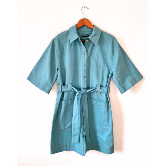 Stine Goya Carli Belted Mini Shirt Dress Turquoise Size Small - Picture 2 of 5